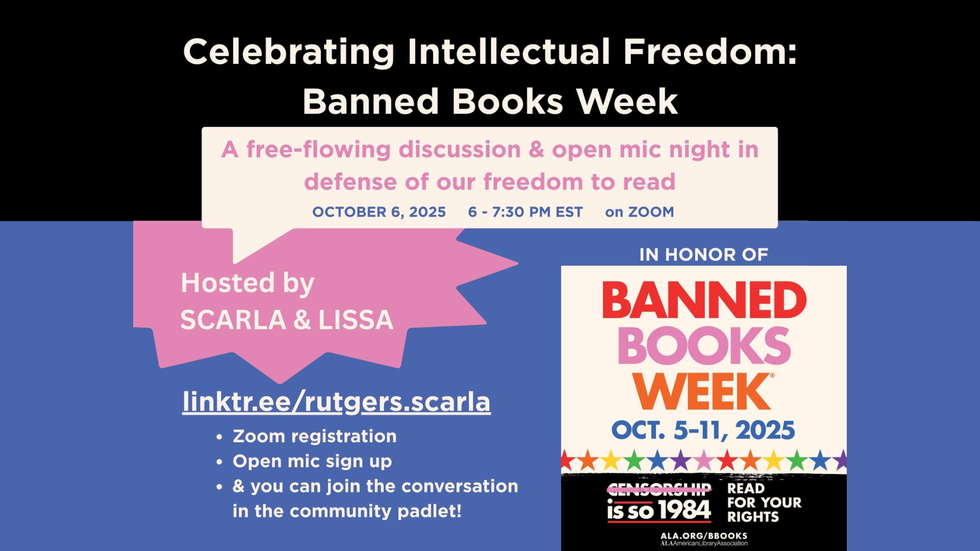 Flyer for Banned Books 2025 event
